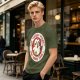 Olive t-shirt with angry chicken holding knife and funny text design