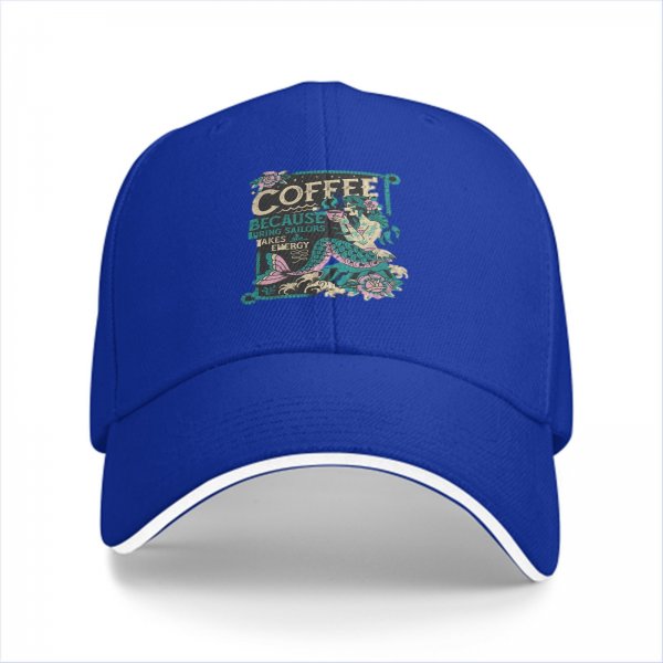 Black Baseball Cap With Mermaid Coffee Lover Graphic Design