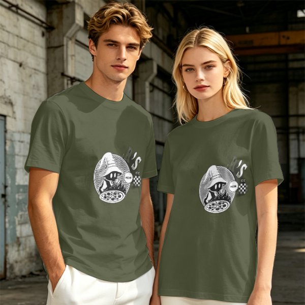 Olive Green T-Shirt With Wizard And Pizza Graphic Print