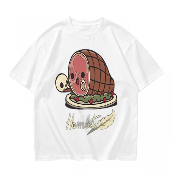 Olive T-Shirt With Funny Hamlet Ham And Skull Graphic Print