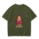 Olive Graphic T-Shirt With Fiery Donut Anime Character Print