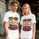 Olive t-shirt with pandas debating life beyond eating and sleeping