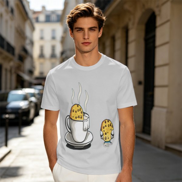 Olive T-Shirt With Funny Cookie In Coffee Cup Print