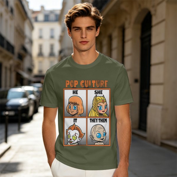 Pop Culture Pronoun Guide Chibi Character Graphic T-Shirt
