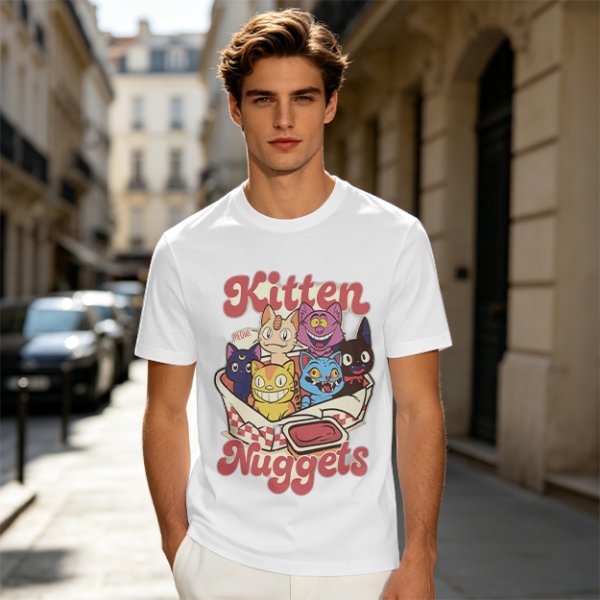 Olive graphic t-shirt with kitten nuggets print
