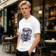 Olive T-shirt with Gothic Skull Teacup and Roses Print