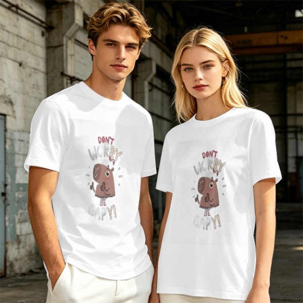 Olive Green T-Shirt With Don't Worry Cute Capybara Graphic
