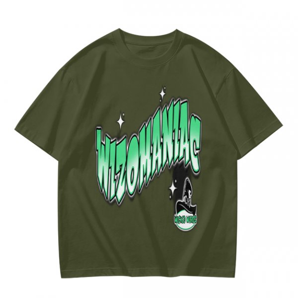 Olive Green Graphic T-Shirt with Wizomania Wizard Print
