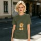 Olive Green T-Shirt with Cute Tiger Holding Coffee Mug Print