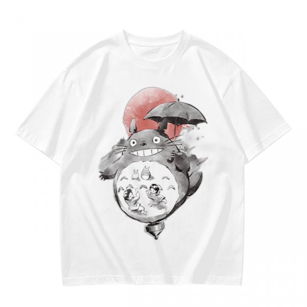 Olive T-shirt with Totoro and Friends Watercolor Print