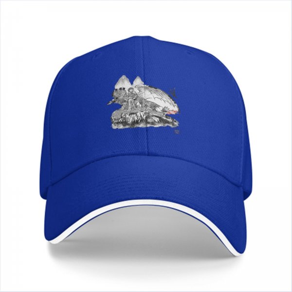 Black Baseball Cap With Detailed Monochrome Dragon Art Print