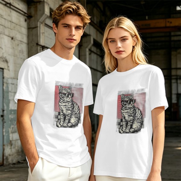 Olive T-Shirt with Cool Sunglass Wearing Tabby Cat Graphic