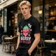 Olive graphic t-shirt with crying strawberry and 'berry stressed' text