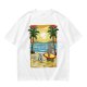 Olive T-Shirt with Beach Scene Print Featuring Totoro and Friends