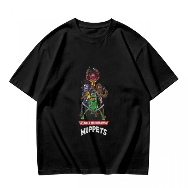 Olive T-Shirt with Teenage Mutant Ninja Muppets Graphic Print