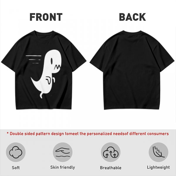 Olive T-Shirt With Cute Running Ghost Dinosaur Graphic Print
