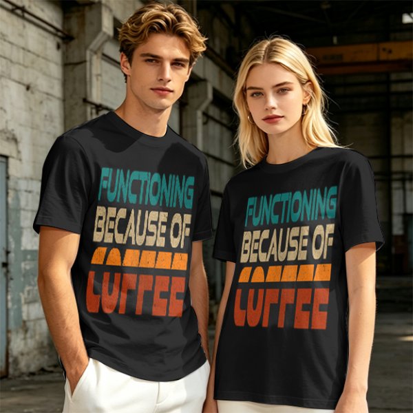 Olive Graphic T-Shirt with 'Functioning Because Of Coffee' Retro Print