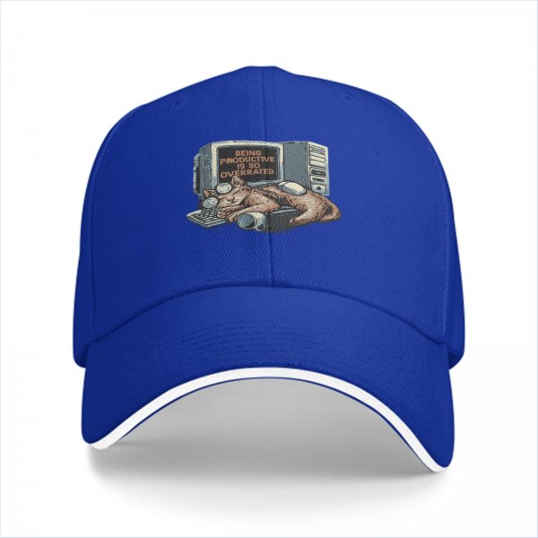 Black Baseball Cap With 'Being Productive Is So Overrated' Cat Computer Art