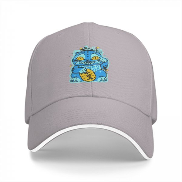 Black Baseball Cap With Blue Maneki-Neko Lucky Cat Graphic