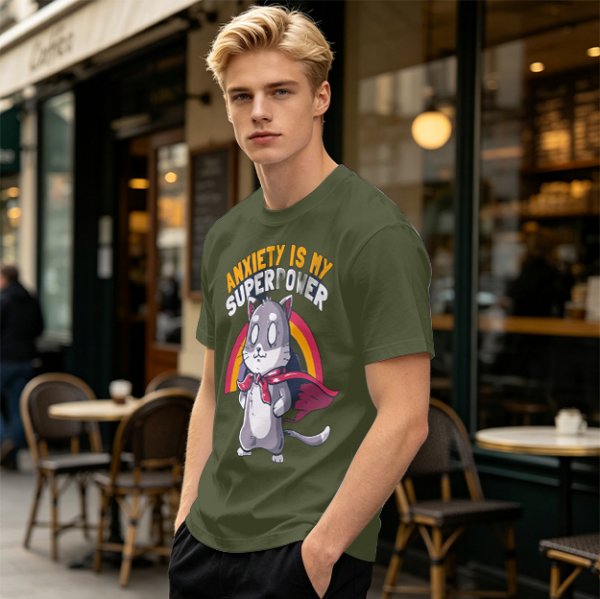 Anxiety Is My Superpower Cat Graphic T-Shirt