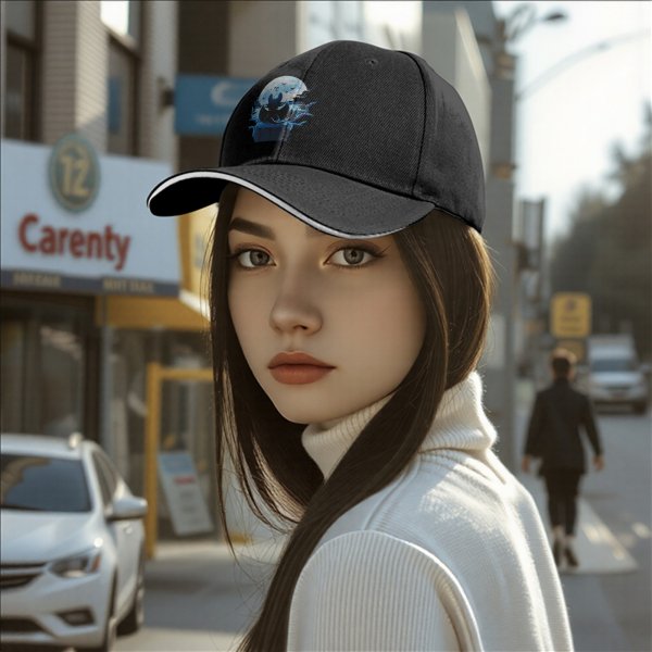 Black baseball cap with bat and full moon gothic graphic