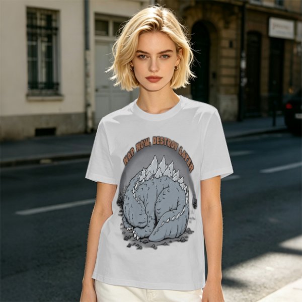 Nap Now Destroy Later Sleeping Godzilla Graphic T-Shirt