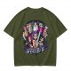 Olive Graphic Tee with Anime Character Group Print