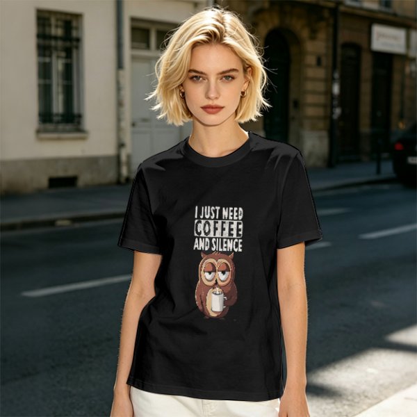 Owl Coffee Silence T-Shirt for Relaxed Daily Wear