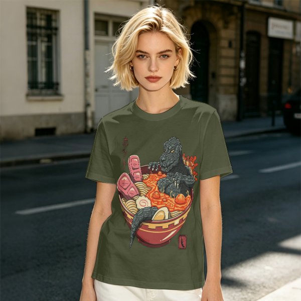Godzilla in spicy ramen bowl graphic tee