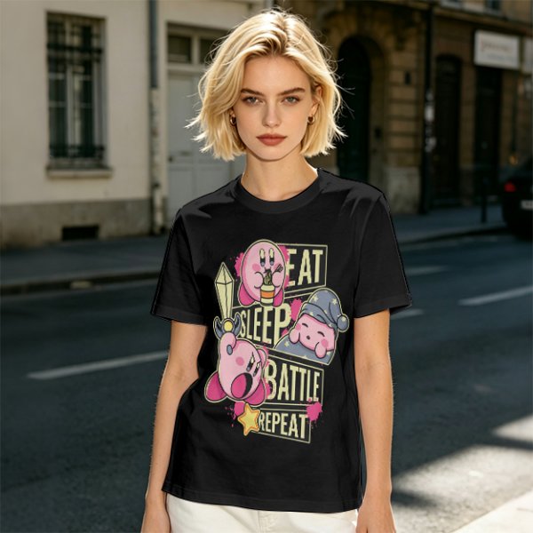 Eat Sleep Battle Repeat Kirby Graphic T-Shirt