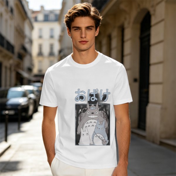 Olive green graphic tee with Totoro forest spirit print