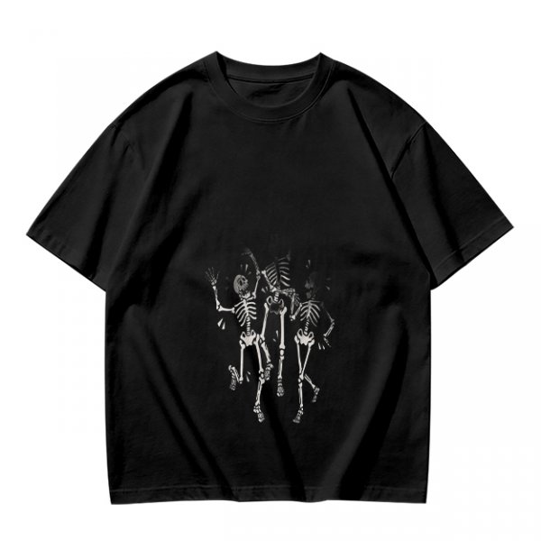 Olive T-shirt with Dancing Skeleton Graphic Print