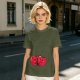 Olive green t-shirt with cute hugging red beans graphic