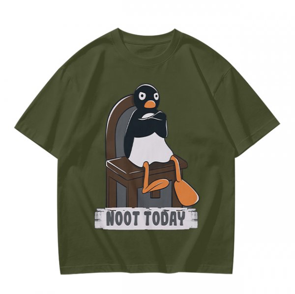 Olive T-shirt with Pingu Penguin 'Noot Today' Graphic Print