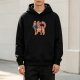 Black Hoodie With Cute Orange Tabby Cat Holding Blue Ball Artwork