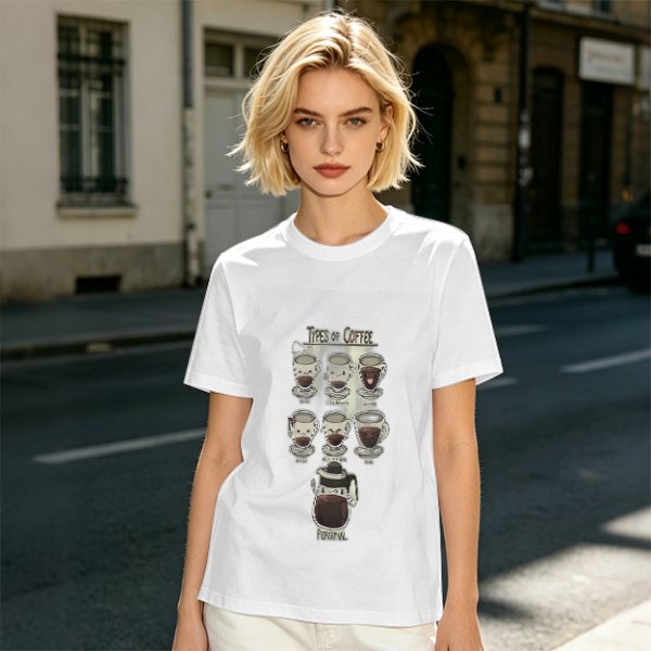 Olive Green T-Shirt With Cute Cartoon Coffee Cups Graphic