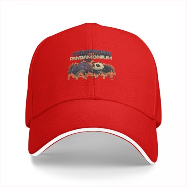 Black baseball cap with Catastrophe vs Pandamonium graphic print