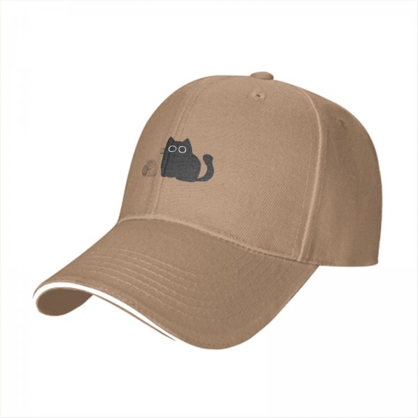 Black Baseball Cap With Minimalist Grey Cat Graphic Design