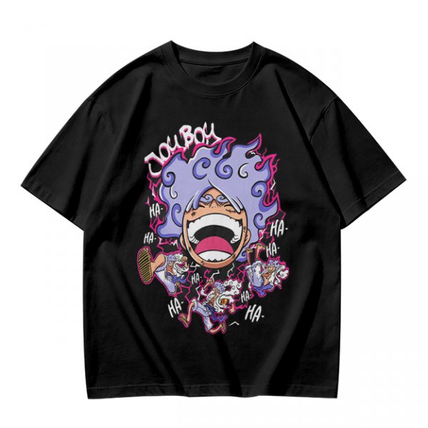 Olive T-shirt with Joyboy Gear 5 Luffy Laughing Anime Print