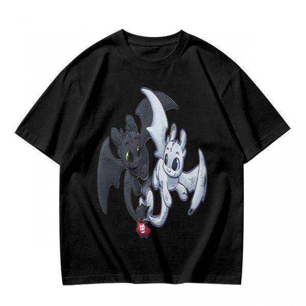 Olive T-Shirt Featuring Toothless and Light Fury Dragons