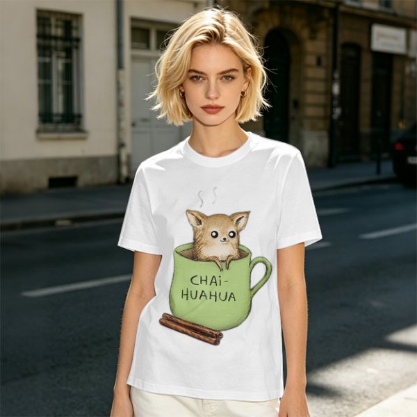 Chihuahua in tea cup chai huahua graphic t-shirt