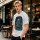 Olive Green T-Shirt With Night Graveyard Cat Illustration