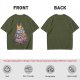 Olive T-Shirt With Meditating Cat Graphic Print
