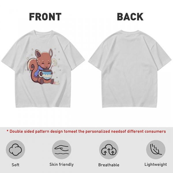 Olive T-Shirt With Cute Squirrel Holding Hot Drink Winter Art