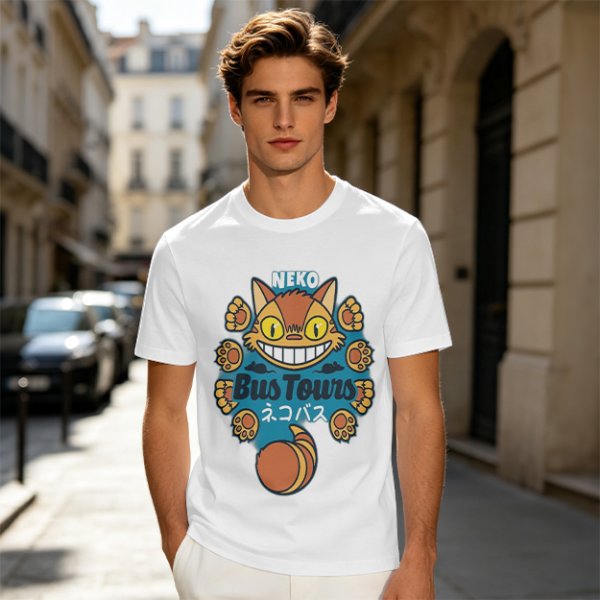 Neko Bus Tours Cat Graphic Olive T-Shirt