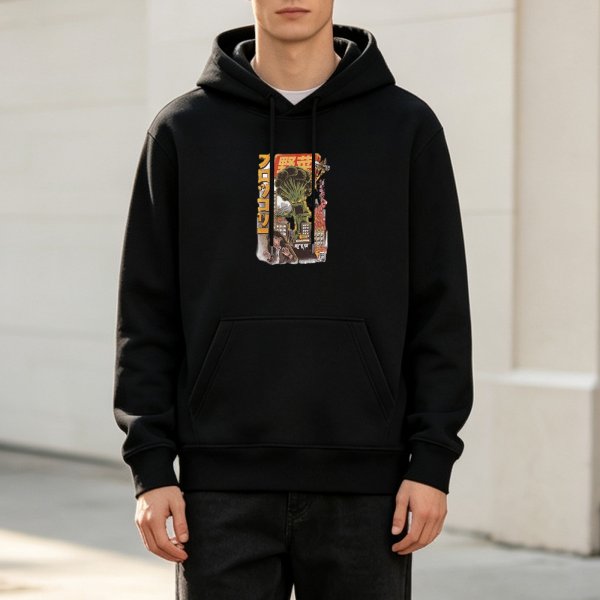 Black Hoodie With Giant Broccoli Monster Japanese Art Print