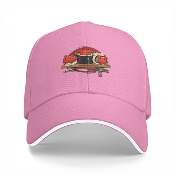 Black baseball cap with cute sushi cat graphic print