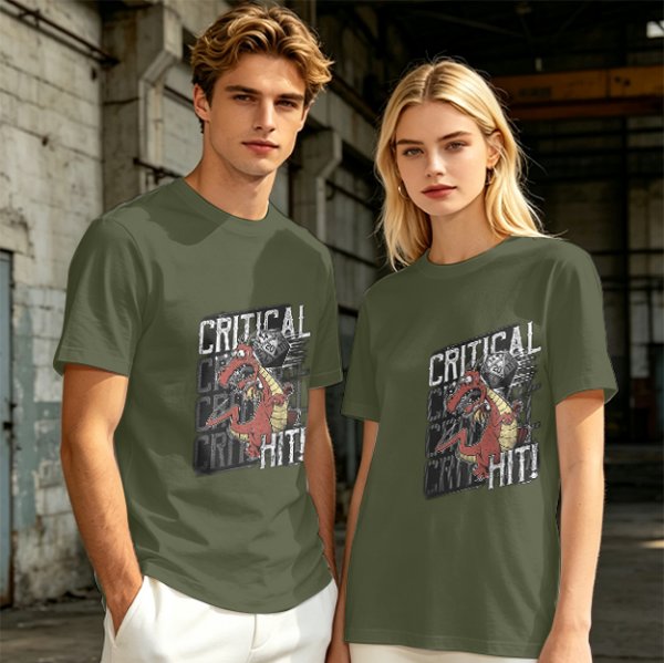 Critical Hit Dragon D20 DnD Themed Graphic T-Shirt