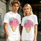 Olive T-Shirt With Cute Melting Pink Ice Cream Cone Graphic