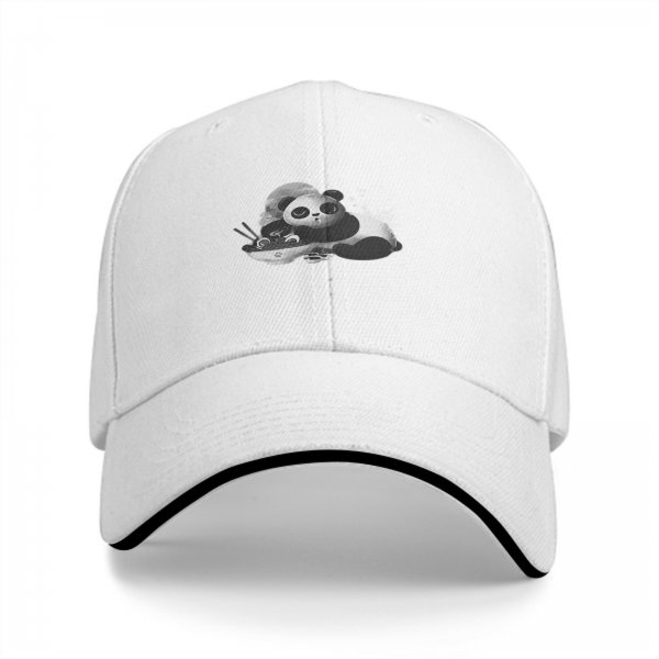 Black Baseball Cap With Cute Panda Eating Ramen Graphic